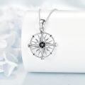 wholesale 925 Sterling Silver Compass Necklace with Black Crystal and Chain - Gifts for Women & Girls-0-2