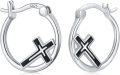 wholesale 925 Sterling Silver Cross Hoop Earrings - Religious  for Women-0-0