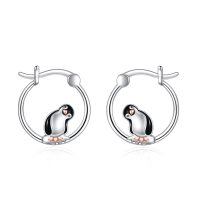wholesale 925 Sterling Silver Penguin Hoop Earrings Platinum Rose Gold Plated Cute Animal Jewelry-I-Penguin-1