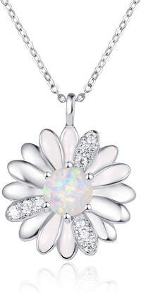 wholesale 925 Sterling Silver Opal Daisy Pendant Necklace for Women Spring Flower -White