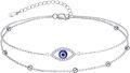 wholesale 925 Sterling Silver Evil Eye Charm Anklet with Blue Stone and CZ Accents for Women-0-0