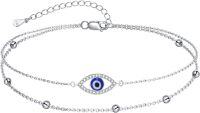 wholesale 925 Sterling Silver Evil Eye Charm Anklet with Blue Stone and CZ Accents for Women-Evil Eye