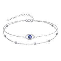 wholesale 925 Sterling Silver Blue Evil Eye Double Layer Beaded Anklet For Women-Evil Eye