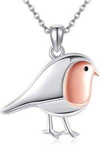 wholesale 925 Sterling Silver Bird Pendant Charm Necklace - Unique Pink Enamel Animal s for Her-Robin