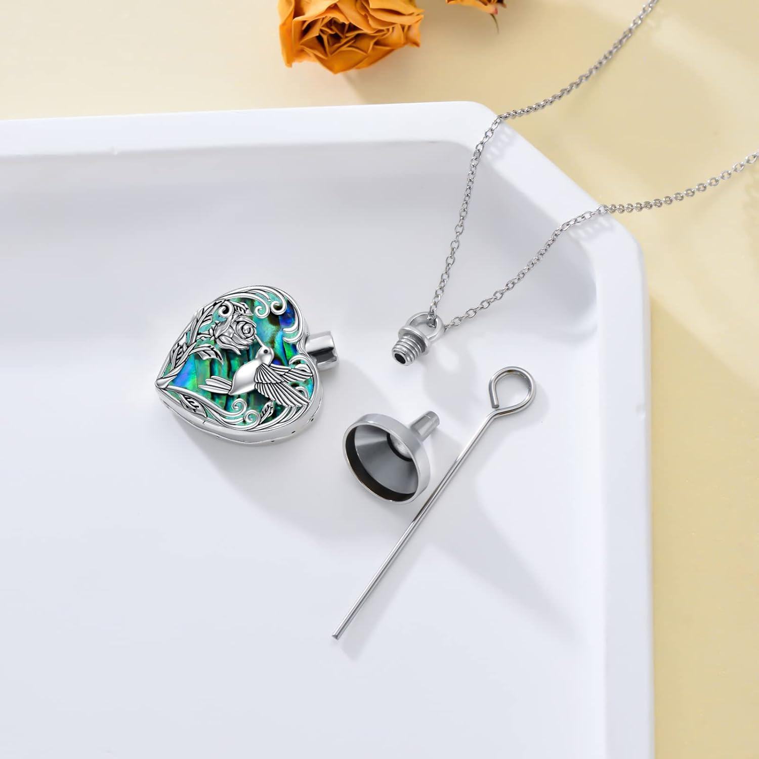  Sterling Silver Heart Hummingbird Urn Necklace for Ashes Memorial Keepsake -0-3