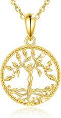 wholesale 14K Solid Tree Of Life Pendant Necklace For Women Grandmother Birthday Gifts 36cm Chain Length-0-0