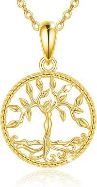 wholesale 14K Solid Tree Of Life Pendant Necklace For Women Grandmother Birthday Gifts 36cm Chain Length-Gold Mother