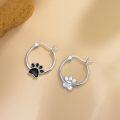 wholesale 925 Sterling Silver Black Paw Print Hoop Earrings for Women Girls  20mm Austrian Crystals-0-3