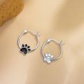 wholesale 925 Sterling Silver Black Paw Print Enamel Hoop Earrings Platinum Plated-0-3