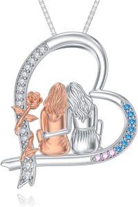 wholesale 925 Sterling Silver Sister Necklace for 2 Birthstone Gifts for Sisters-A1-Rose Heart