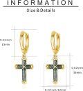 wholesale Gold 925 Sterling Silver Turquoise Stone Cross Huggie Hoop Dangle Earrings 23x16mm-0-1