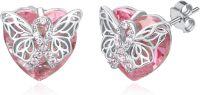 wholesale 925 Sterling Silver Metal Pink Crystal Butterfly Breast Cancer Awareness Ribbon Stud Earrings - Hope Gift for Women-Drop