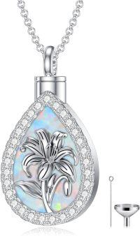 wholesale Sterling Silver Opal Birth Flower Urn Necklace for Ashes 12 Month Memorial Jewelry-05-May-Lily-05-May-Lily+Text