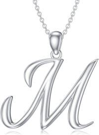 wholesale Sterling Silver 26 Letter Pendant Necklace-Letter M-white gold plated