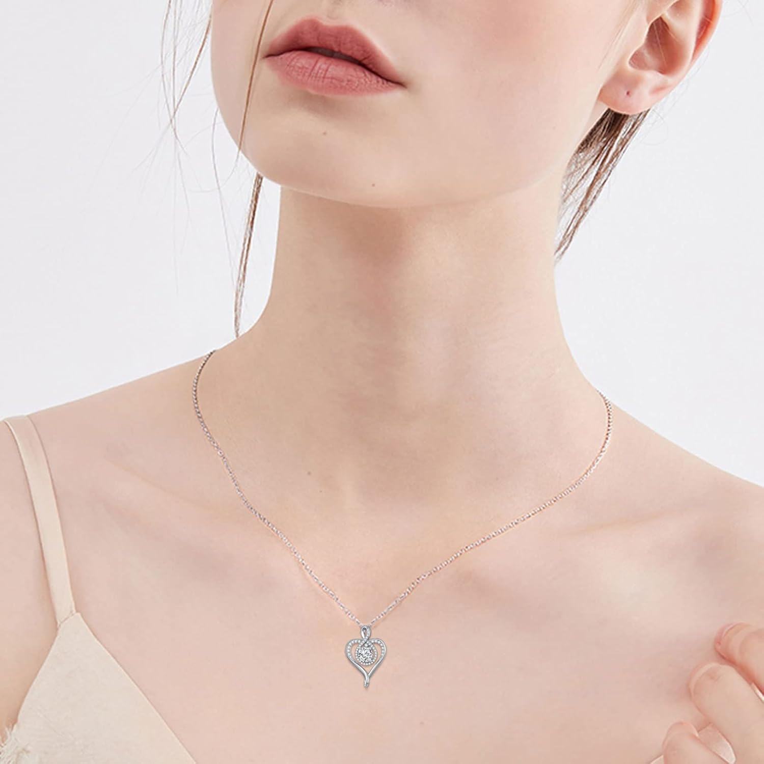 18K Gold Plated Sterling Silver Moissanite Heart Necklace for Women-0-3