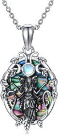 wholesale 925 Sterling Silver Abalone Shell Triple Moon Goddess Pendant Necklace for Women Gothic Witchcraft Jewelry 36 Chain Length-0-0