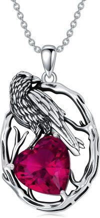 wholesale Sterling Silver Birthstone Raven Necklace for Women-July