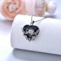 wholesale 925 Sterling Silver Gothic Black Onyx Heart Bat Pendant Necklace-0-4