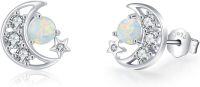wholesale 925 Sterling Silver Opal Moon & Stars Stud Earrings - Celestial s for Women-02-Moon(White Opal)