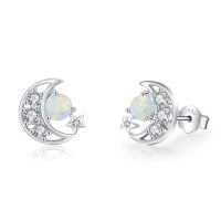 wholesale 925 Sterling Silver Opal Moon & Stars Stud Earrings - Celestial s for Women-02-Moon(White Opal)