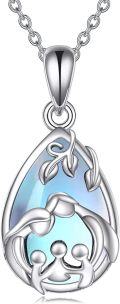 wholesale 925 Sterling Silver Teardrop Family Pendant Necklaces with Blue Opal Stone - Mothers Day Gifts for Mom and Grandmother-0-0