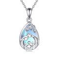 wholesale 925 Sterling Silver Family Love Teardrop Blue Moonstone Pendant Necklace Platinum Plated-0-0