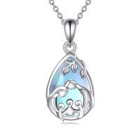 wholesale 925 Sterling Silver Family Love Teardrop Blue Moonstone Pendant Necklace Platinum Plated-Moonstone- Necklace for Mom
