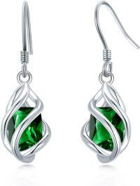 wholesale 925 Sterling Silver May Birthstone Dangle Drop Earrings Mother s Day Valentine s Birthday Anniversary Gifts for Women Girls-05-May-Emerald