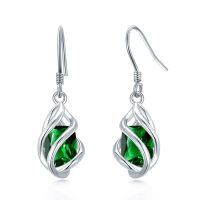 wholesale 925 Sterling Silver Twisted Design Yellow Gemstone Drop Earrings-05-May-Emerald