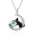wholesale 925 Sterling Silver Moon & Black Cat Green Agate Pendant Necklaces for Women's  Ideas-0-0
