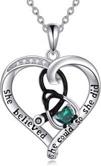 wholesale 925 Sterling Silver She Believed So She Did Heart Necklace-05 May-Emerald