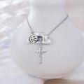 wholesale 925 Sterling Silver Wolf Head with Cross Charm Pendant Necklace-0-3