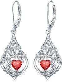 wholesale 925 Sterling Silver 12 Months Birthstone Crystal Tree of Life Earrings-7-Jul-Ruby