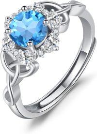 wholesale Sterling Silver Zircon Celtic Birthstone Adjustable Ring for Women-12-December