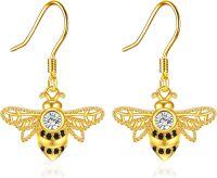 wholesale 925 Sterling Silver Bee Shape Black Stone Drop Earring s for Her-Bee