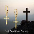 wholesale 14K Gold Cross with Diamond Studs 14K Leverback Earring Gift for Her-0-4