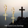 wholesale 14K Gold Cross with Diamond Studs 14K Leverback Earring Gift for Her-0-4