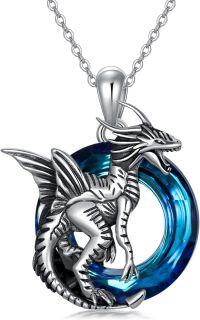wholesale 925 Sterling Silver Crystals Phoenix Dragon Cross Sword Dragon Pendant Necklace w -C-Dragon Crystal Necklace