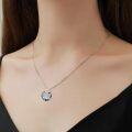 wholesale 925 Sterling Silver Rabbit Pendant with Blue Crystal and Rose Gold Flower Charm Necklace for Women Girls' Gifts-0-4