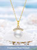 TOUPOP 14K Gold Pearl Necklace with Bow/Heart/Dolphin Pendant-0-1