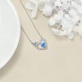 wholesale 925 Sterling Silver with Blue Opal Heart Pendant Angel Wings Necklace for Women-0-3