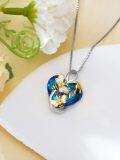 wholesale 925 Sterling Silver Blue Crystal Bee Heart Pendant Necklace Gift for Sisters and Friends-0-4
