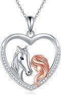 wholesale 925 Sterling Silver Heart Pendant with Horse and Girl Design - Mother's Day Gifts for Her-0-0