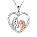 wholesale 925 Sterling Silver Horse Girl Heart Pendant Necklace Rose Gold Plated Cubic Zirconia-0-0