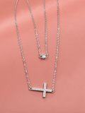 wholesale 925 Sterling Silver Sideways Faith Cross CZ Layered Pendant Necklace for Women Girls Christian s 43cm Chain Length-0-1