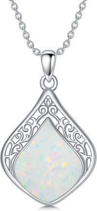 wholesale Sterling Silver Natural Gemstone Teardrop Filigree Celtic Knot Necklace-Opal