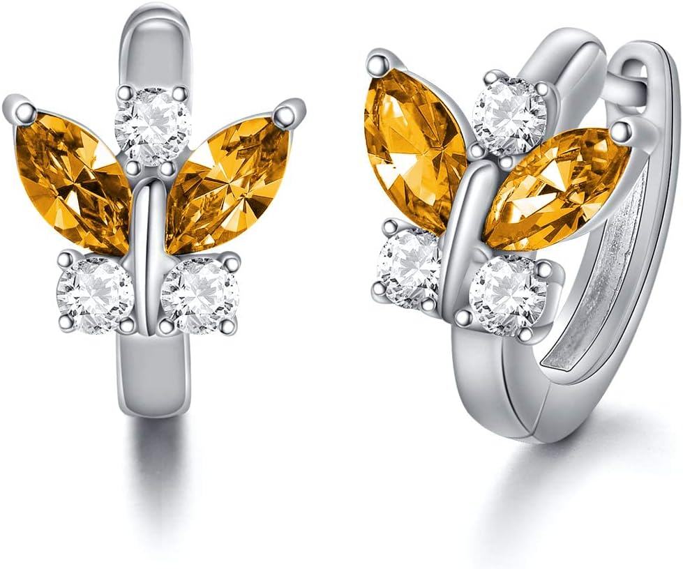 Sterling Silver Austrian Simulated Aquamarine Butterfly Hoop Earrings Hypoallergenic Gift for Women-0-0