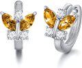 wholesale 925 Sterling Silver Blue Simulated Aquamarine Crystal Butterfly Huggie Earrings-0-6