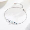 wholesale 925 Sterling Silver Blue Opal Leaves Charm Bracelet for Women's Gifts-0-1