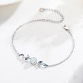 wholesale 925 Sterling Silver Blue Opal Leaves Charm Bracelet for Women's Gifts-0-1
